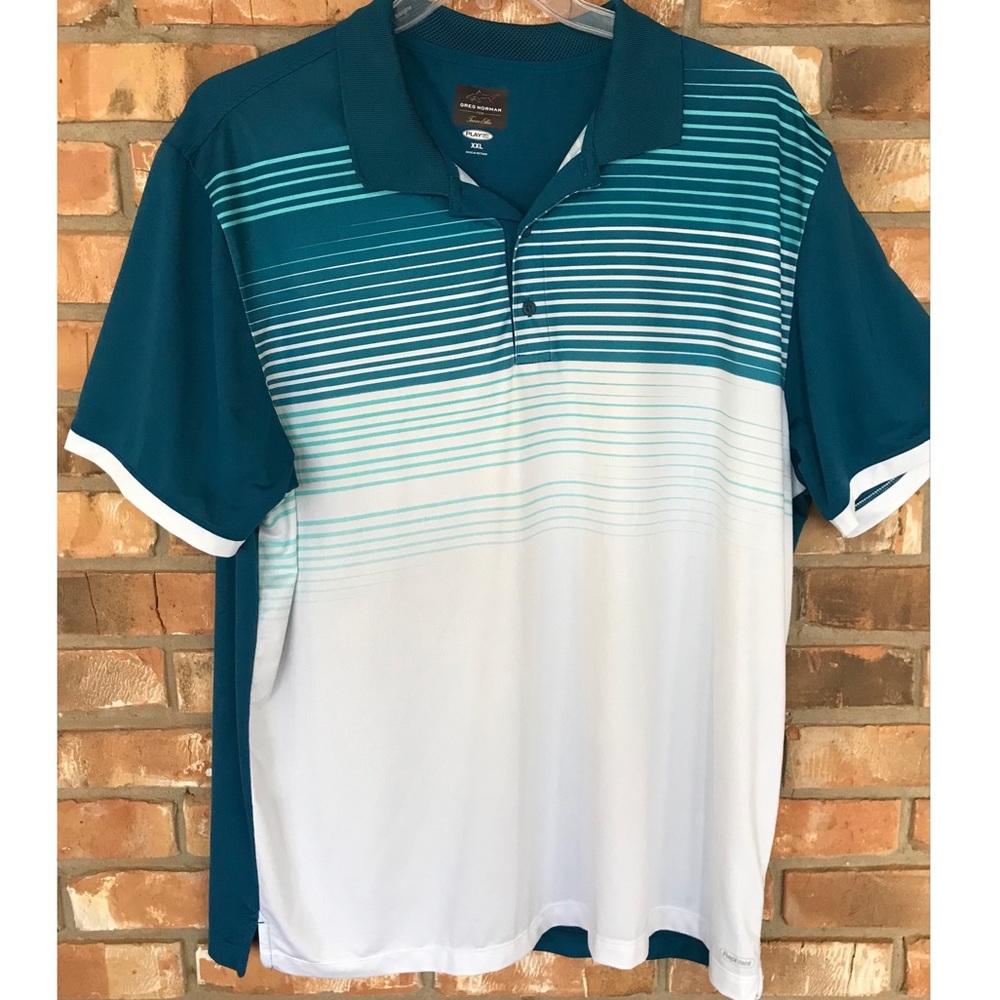 Greg Norman for Tasso Elba Teal and White Short Sleeve Polo Golf Shirt XXL